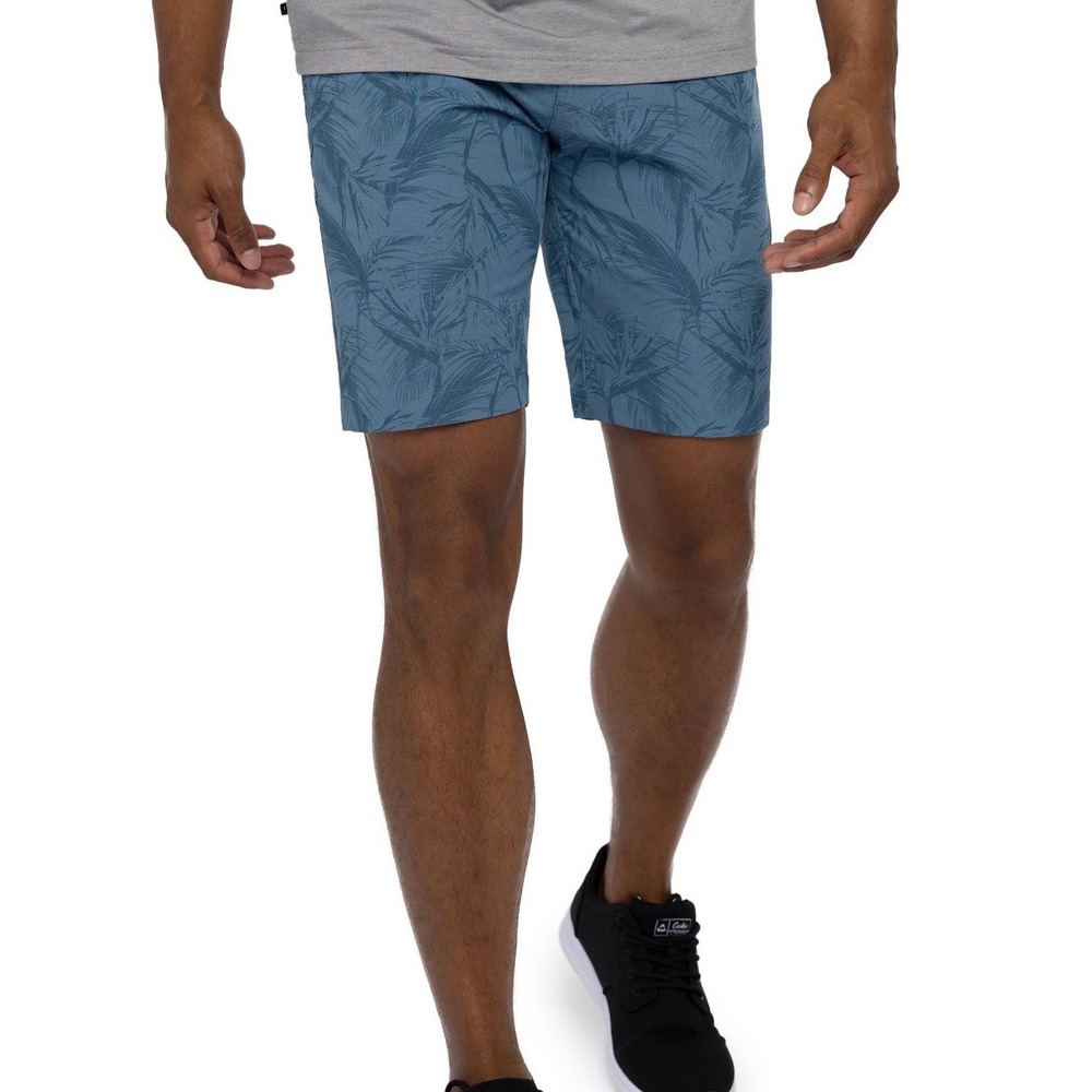 TravisMathew Jungle Oasis Shorts Blue Palm Leaf Print Mens 32 Golf Lifestyle 9" - Picture 1 of 7